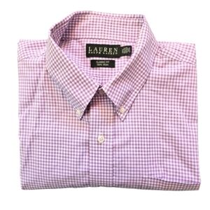 Lauren Ralph Lauren Classic Fit Non-iron Button Up Shirt Lavender Gingham Plaid
